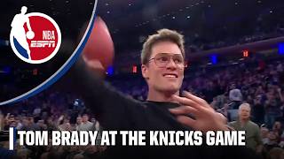 Tom Brady throws a football into the crowd at MSG  NBA on ESPN [upl. by Kevon]