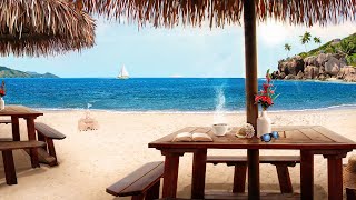 Beach Cafe Ambience tropical music ocean waves amp no worries [upl. by Yrocej]