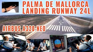 Mallorca PMI  Brand new Airbus A320 NEO approach  landing runway 24L  pilots  cockpit view [upl. by Milurd]