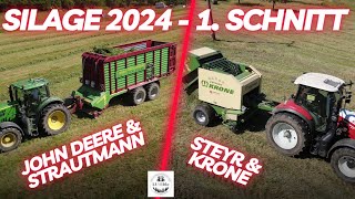 Silage 2024  Erster Schnitt  JohnDeere 6190R und Steyr 4110 Profi CTV [upl. by Ogait173]