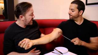 Ricky Gervais Sees Pierced Arm Real or Magic  David Blaine [upl. by Asilenna]