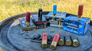 The best 12 gauge Buckshot comparison Mossberg 590 Flitecontrol Winchester Defender Fiocchi Defens [upl. by Nnaeilsel]