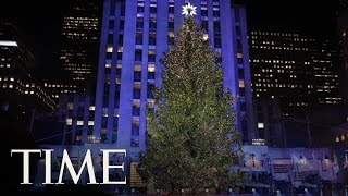 TimeLapse The Rockefeller Christmas Tree Rises And Lights  TIME [upl. by Bayless]