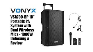 Review amp Unboxing  Vonyx VSA700BP 15quot Portable PA System with Dual Wireless Mics  1000W [upl. by Eylrahc]