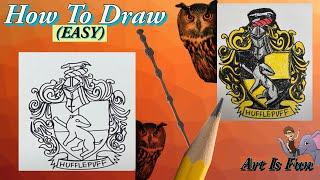 Hufflepuff Crest from Harry Potter  Drawing for Beginners  Fun Drawing Tutorials [upl. by Chassin]