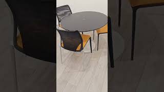 Vitra Circular Table Black Top White Base W1000mm w 3 x Vitra Conference Chairs Black Yellow [upl. by Hahsia]