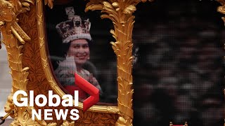 Hologram of young Queen waves from Gold State Coach during Jubilee pageant [upl. by Reger]