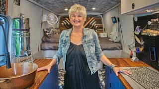 Solo Female Van Life at age 70 Tour of INCREDIBLE DIY Ford Transit Stealth Camper Conversion [upl. by Jarret]