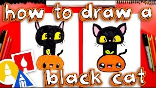 How To Draw A Black Cat And Pumpkin For Halloween [upl. by Irej444]