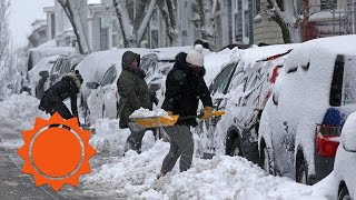 Major noreaster blasts New York City with snow and high winds  AccuWeather [upl. by Eniliuqcaj]