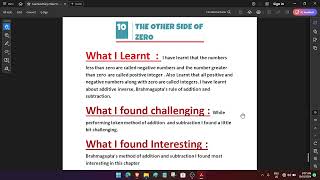 Learners Diary LD math class VI Six 10th chapter The Other Side of zero [upl. by Nob881]