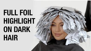 Dimensional Blonding on Dark Hair  Full Foil Highlight Technique  Kenra Color [upl. by Manya]