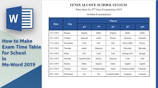 How to Make Exam Time Table for School in Msword 2019 [upl. by Claudina]