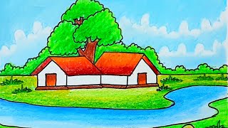 How to draw easy scenery  gramer drisho drawing  gram ar video art [upl. by Carn]