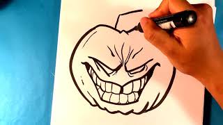 How to Draw Pumpkin with Scary Face  Halloween Drawings [upl. by Costello]