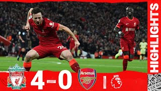 Highlights Liverpool 40 Arsenal  Mane Jota Salah amp Minamino net [upl. by Otrebliw]