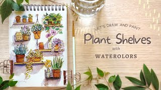 Plant Shelves Watercolor Tutorial drawing to painting [upl. by Mirak22]