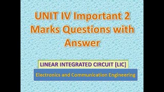 Linear Integrated circuits Unit IV Two marks with answer [upl. by Oina]