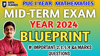 1st PU maths Midterm exam Blueprint 2024 and Important Questions for Mid term exam class 11th [upl. by Hephzipa]