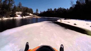 Snowmobile water crossing in Ontario 2014  Rattys Narrows [upl. by Delila]