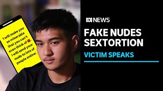 Blackmailer threatens to release fake nudes in sextortion scam  ABC News [upl. by Zetnas785]