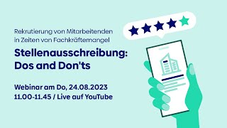 Stellenausschreibung Dos and Donts  Webinar und QampA [upl. by Hosea]