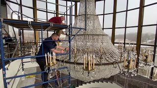 Watch how this iconic Massachusetts chandelier is cleaned [upl. by Barny]