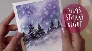 WATERCOLOR Tutorial How to Paint a CHRISTMAS NIGHT Landscape Christmas Starry Night by ART Tv [upl. by Durst]