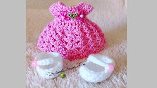 VESTIDO Y ZAPATOS DE MUÑECA A CROCHET  COMO PONER PELO A LAS MUÑECAS  PASO A PASO [upl. by Acirea]