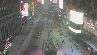 Winter Storm Moves Through New York Citys Times Square  NBC News [upl. by Atirak]