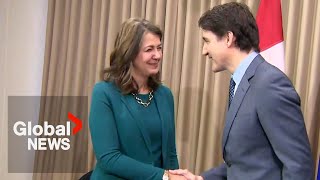 Trudeau Smith all smiles in Calgary as fight between provinces feds on carbon pricing looms large [upl. by Zennas870]