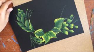 One Stroke Painting Pink Flowers on Leaf Base [upl. by Aleacem]