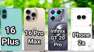 Infinix GT 20 Pro vs Nothing Phone 2a vs iPhone 16 Pro Max vs 16 Plus [upl. by Lothair]