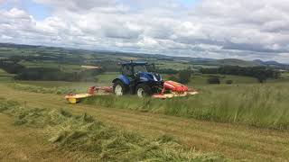 New Holland T7210 Autocommand and Pottinger A10 Crossflow Triple Mowers [upl. by Conlon]