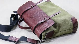 Make a Leather canvas postman bagMake a canvas leather schoolbag or messenger bag [upl. by Lorelei]