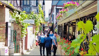 Rüdesheim am Rhein Germany 4K walking tour 2022  Drosselgasse historic city center street music [upl. by Bannon]