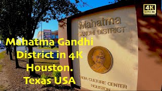 Mahatma Gandhi District Houston Texas USA  4K  Indian streets in USA  Desi streets in USA [upl. by Kennie153]