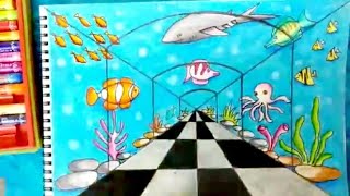 How to draw underwater scene  How to draw fish aquarium [upl. by Nnaeiluj302]