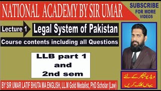 Lecture 1 Legal System of Pakistan  Course contents including all Questions  LLB part 1 part 2 [upl. by Nonnarb]