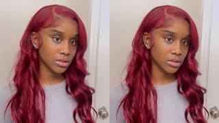 HAIR VL♡G  THE PERFECT BURGUNDY COLOR  LACE FRONT WIG INSTALL ft DACHIC ALIEXPRESS HAIR 🍒 [upl. by Niassuh]