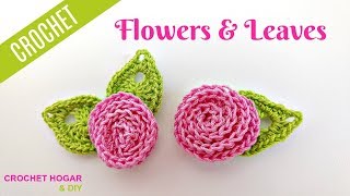 CÓMO TEJER FLORES ROCOCO CON HOJAS A CROCHET🌺 [upl. by Iramo]