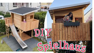 DIY Kinderspielhaus selber bauen Stelzenhaus mit Sandkasten Maltafel Schaukel felderchallenge [upl. by Eniahs800]