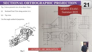 Engineering Drawing  Sectional Orthographic Projection Problem 21  Learn with Nikhil [upl. by Ebonee]