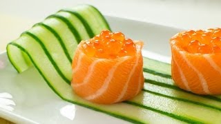 Salmon Battleship Sushi filled with Salmon Roe Recipe [upl. by Hardwick]