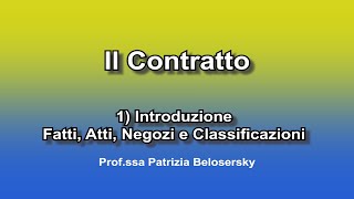 Il contratto 1 Introduzione  Fatti Atti Negozi giuridici e Classificazioni [upl. by Ahsen394]