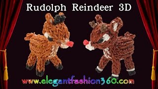 Rainbow Loom ReindeerRudolph 3D Charm ChristmasHoliday  How to Loom Bands [upl. by Otineb]