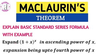 MACLAURINS SERIES  MACLAURINS SERIES ENGINEERING MATHEMATICS  MACLAURINS SERIES [upl. by Erodavlas550]