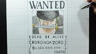 how to draw Zoro wanted poster [upl. by Ewell]