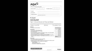 OFFICIAL JUNE 2024 AQA A LEVEL SOCIOLOGY 71923 PAPER 3 CRIME AND DEVIANCE WITH THEORY AND METHODS ME [upl. by Leffen]