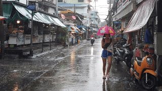 4K Thailand Travel in Rainy Season  Walking in the Rain in Bangkok [upl. by Ackler]